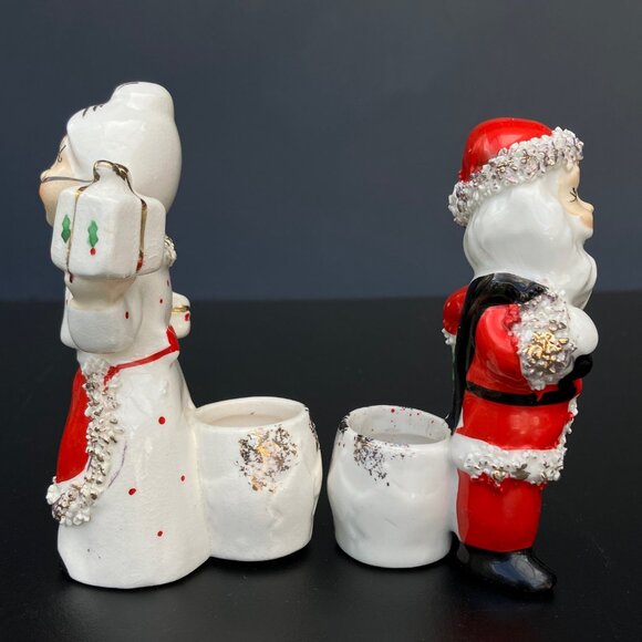 Commodore Spaghetti Trim Santa and Mrs Claus Candle Holders - set of 2 - Picture 4 of 10